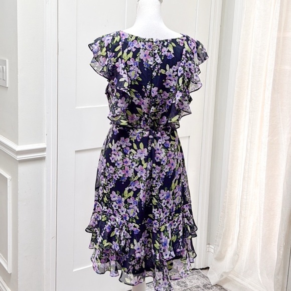 Tommy Hilfiger Womens Floral Ruffle Chiffon Fit & Flare Dress Purple Green 14 - Picture 11 of 11